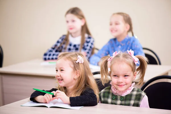 Primary school children work together in class.