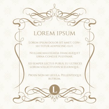 Kaligrafi çerçeve. Tebrik kartları, Davetiyeler, menüler için şablon.