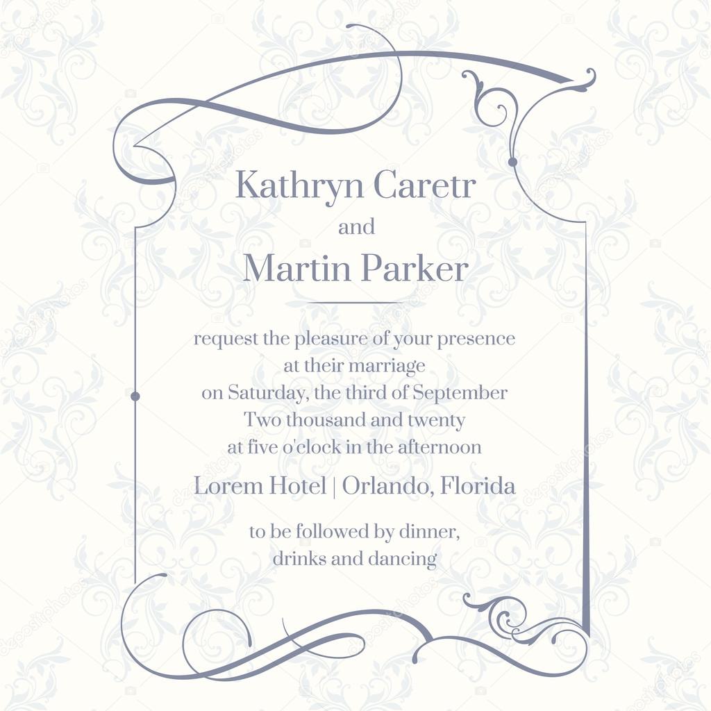 Classic design  page. Template cards. Wedding invitation. 