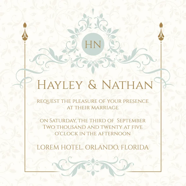 Wedding invitation. Decorative floral frame and monogram. — Stock Illustration Wedding invitation. Decorative floral frame and monogram. Vector Graphics