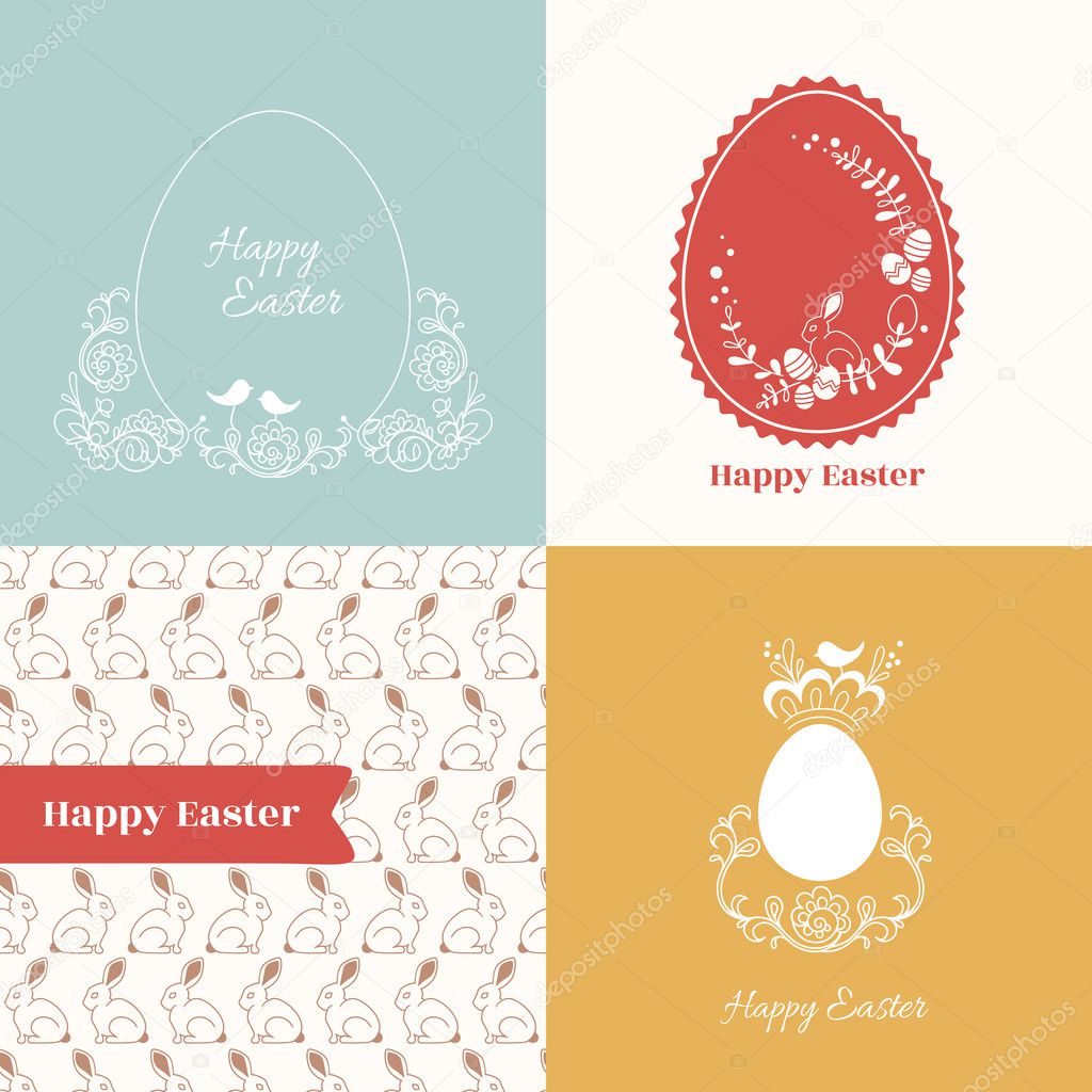 Easter set. Card, label, seamless pattern.