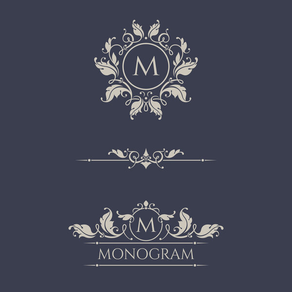 Цветочные монограммы и границы для карточек, приглашений, меню, лабиринтов
