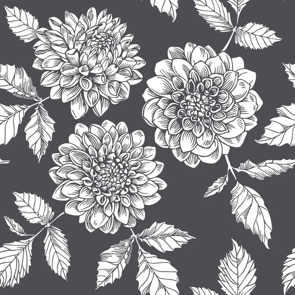 Silhouette white dahlia. Seamless pattern. — Stock Vector