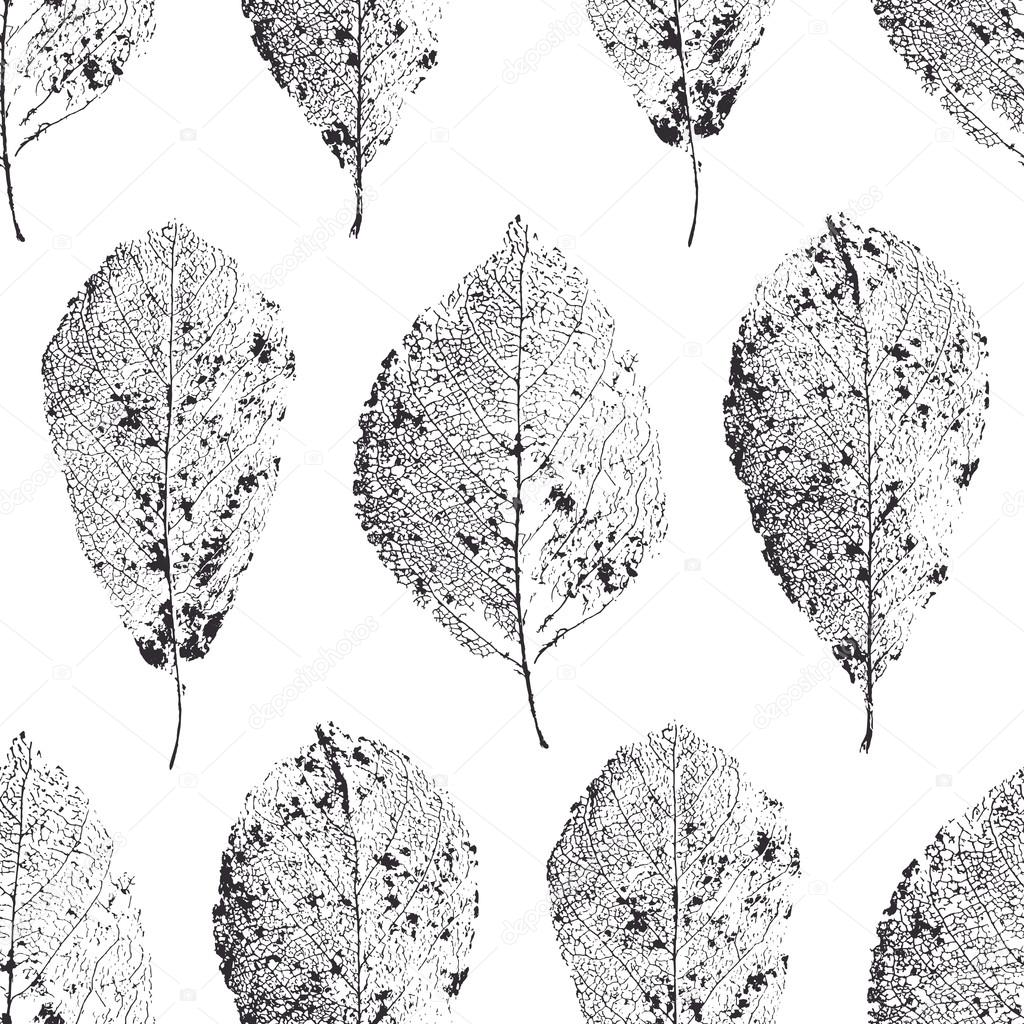 Vector seamless pattern with leaves. Dry leaves with veins. 