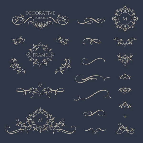 Decoratieve vector monogrammen en randen. — Stockvector