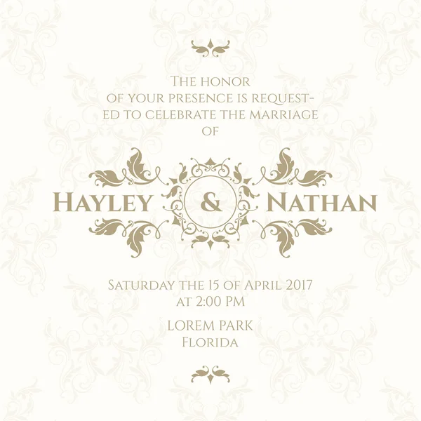 Une invitation de mariage. Bordure florale décorative . — Image vectorielle