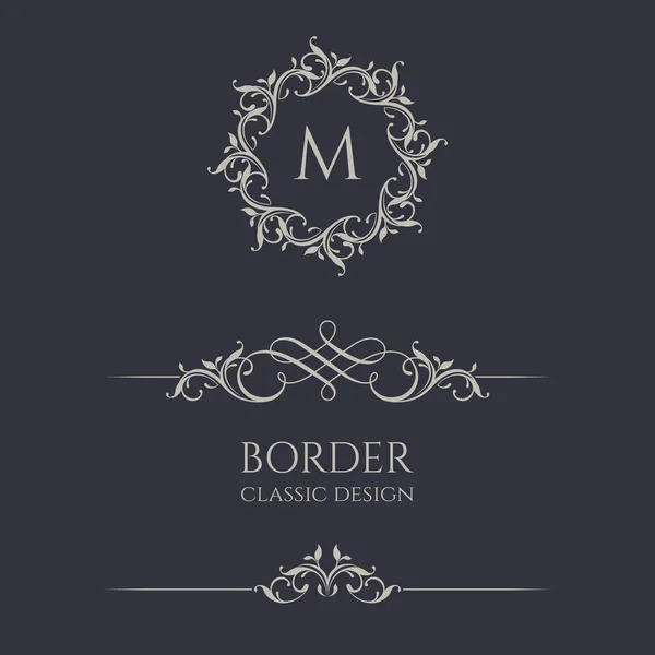 Monogrammes floraux et bordures pour cartes, invitations, menus, étiquettes . — Image vectorielle