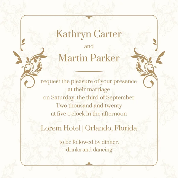 Invitación de boda. Diseña cartas clásicas. Fram floral decorativo — Vector de stock
