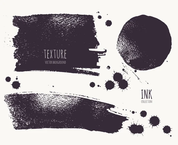 インクのテクスチャです。インクのしみ、液滴、ストライプ、円のセット. — ストックベクタ