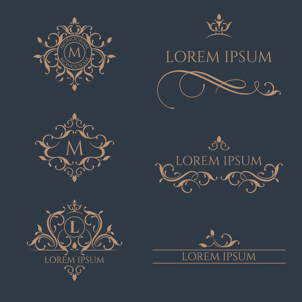 Набор монограмм и границ. Графический дизайн страниц, бизнес-знак
,