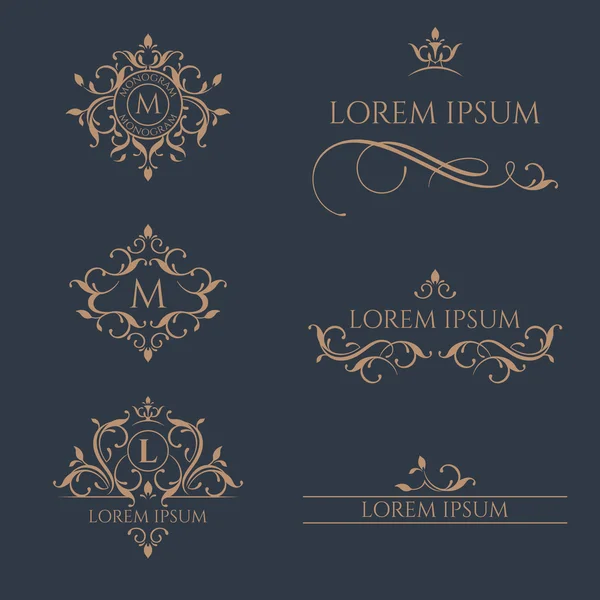 Set of monograms and borders. Graphic design pages, business sign, — Stock Illustration Set of monograms and borders. Graphic design pages, business sign, Royalty Free Stock Vectors