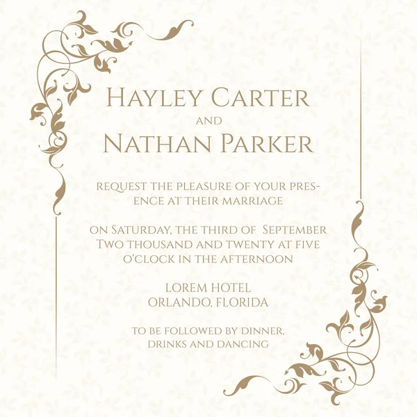 Einladungskarte mit Blumenrahmen auf nahtlosem Hintergrund. — Stockvektor