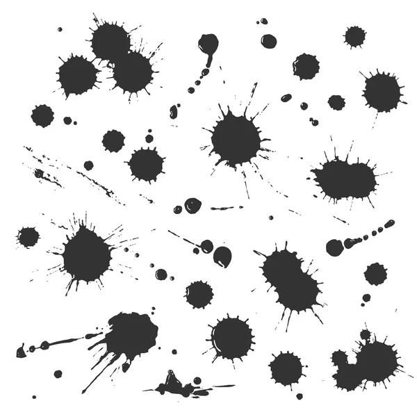 Splash atramentu. Tło grunge. Zestaw atrament plamy i kropelki. Sylwetka kształt. — Wektor stockowy