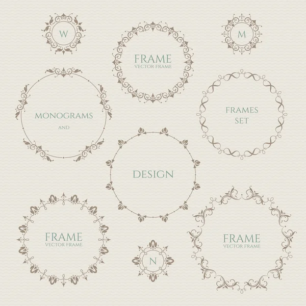 Set of round frames and monograms. — Stock Vector
