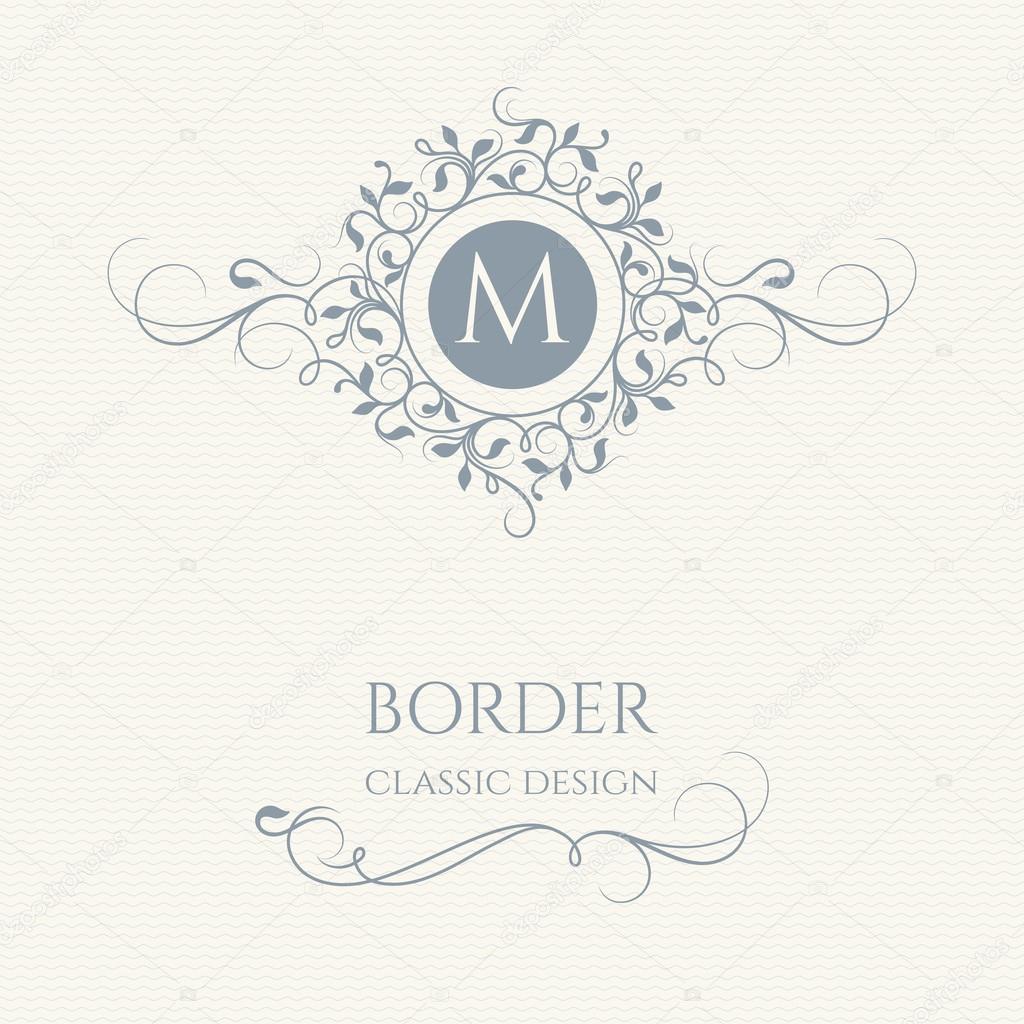 Floral monogram and border with calligraphic elements.