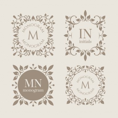Çiçek Monogram kartları, Davetiyeler, menüler, Etiketler için