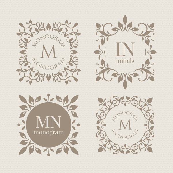 Floral monograms for cards, invitations, menus, labels