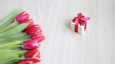 Beyaz bir tablo üzerinde kırmızı-beyaz Lale Yavaş yavaş dışarı çerçeve taşımak.