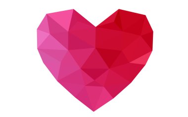Beyaz arka plan üzerinde üçgen oluşan desen ile izole pembe, kırmızı kalp.