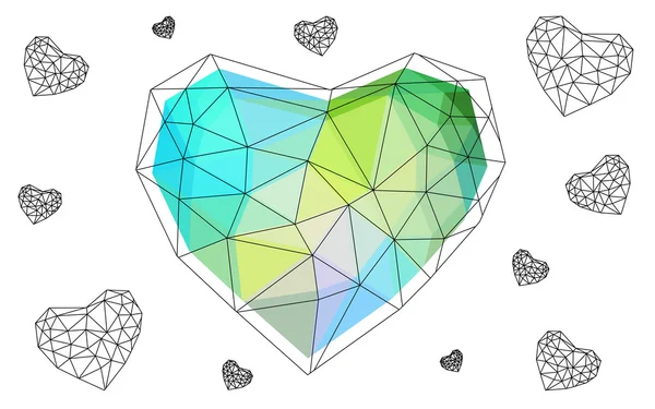 Coeur bleu jaune isolé sur fond blanc avec motif composé de triangles . — Image vectorielle