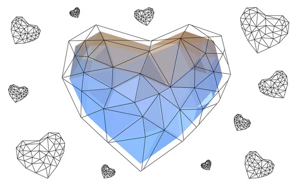 Coeur bleu jaune isolé sur fond blanc avec motif composé de triangles . — Image vectorielle