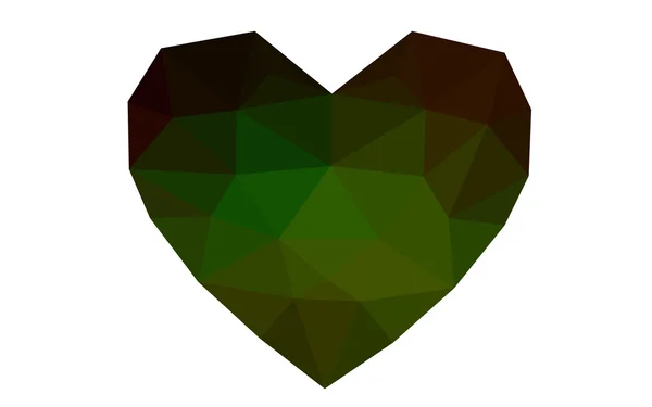 Coeur vert foncé, rouge isolé sur fond blanc avec motif composé de triangles . — Image vectorielle