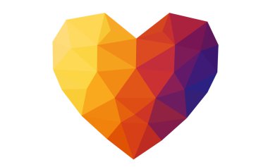 Beyaz arka plan üzerinde üçgen oluşan desen ile izole mavi, sarı kalp.