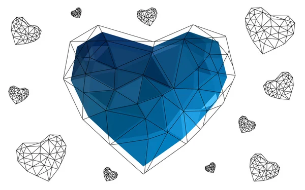 Blue heart isolated on white background with pattern consisting of triangles. — Stock Vector