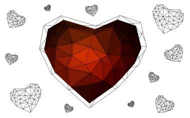 Beyaz arka plan üzerinde üçgen oluşan desen ile izole koyu kırmızı kalp.