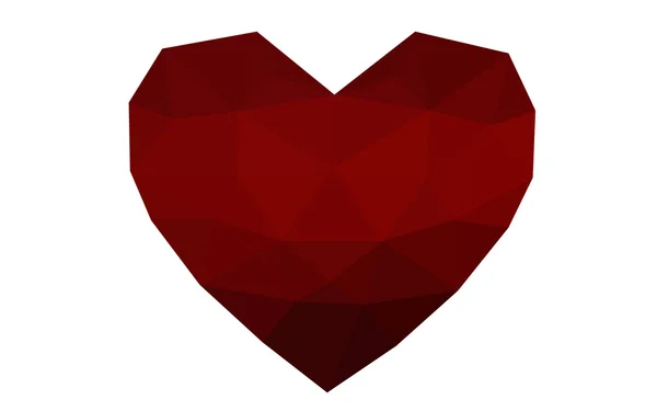 Corazón rojo oscuro aislado sobre fondo blanco con patrón formado por triángulos . — Vector de stock