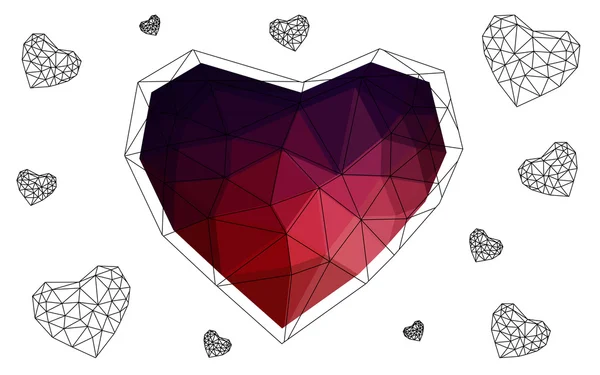 Corazón azul oscuro, rojo aislado sobre fondo blanco con patrón formado por triángulos . — Vector de stock