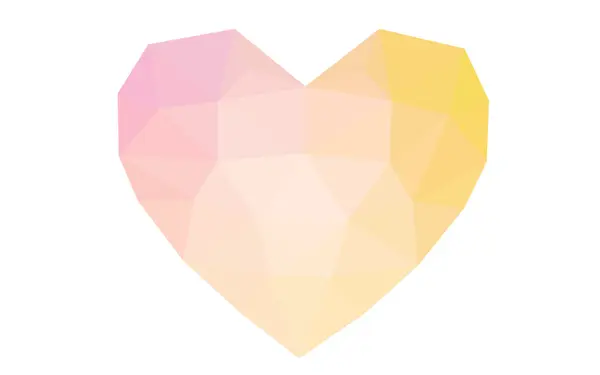 Rosa, gelbes Herz isoliert auf weißem Hintergrund mit dreieckigem Muster. — Stockvektor