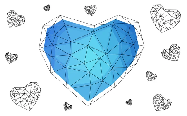 Beyaz arka plan üzerinde üçgen oluşan desen ile izole mavi kalp. — Stok Vektör