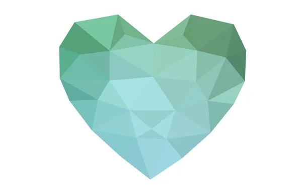 Grünes Herz isoliert auf weißem Hintergrund mit dreieckigem Muster. — Stockvektor