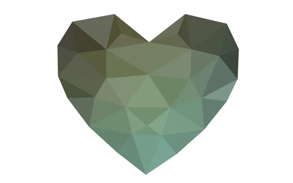 Grünes Herz isoliert auf weißem Hintergrund mit dreieckigem Muster. — Stockvektor