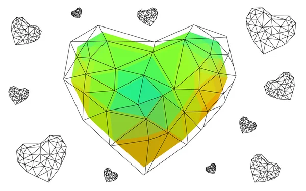 Coeur multicolore foncé isolé sur fond blanc avec motif composé de triangles . — Image vectorielle