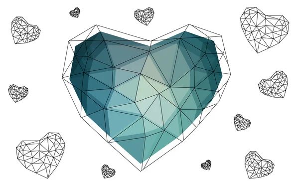 Coeur bleu isolé sur fond blanc avec motif composé de triangles . — Image vectorielle