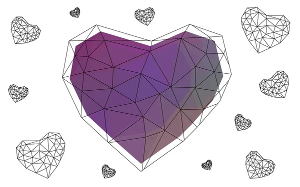 Coeur multicolore isolé sur fond blanc avec motif composé de triangles . — Image vectorielle