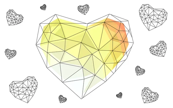 Coeur rouge jaune isolé sur fond blanc avec motif composé de triangles . — Image vectorielle