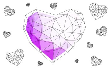 Beyaz arka plan üzerinde üçgen oluşan desen ile izole hafif pembe kalp.