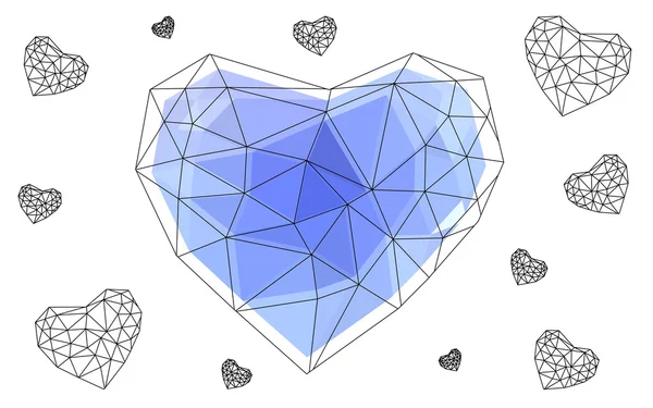 Coeur violet isolé sur fond blanc avec motif composé de triangles . — Image vectorielle