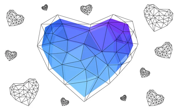 Beyaz arka plan üzerinde üçgen oluşan desen ile izole pembe, mavi kalp. — Stok Vektör