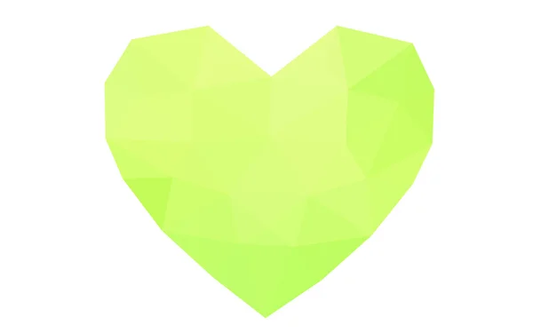 Zielone, żółte serce na białym tle na białym tle wzorkiem, składające się z trójkątów. — Wektor stockowy