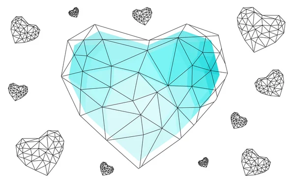 Coeur bleu isolé sur fond blanc avec motif composé de triangles . — Image vectorielle