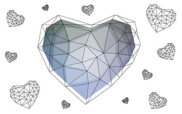 Coeur bleu isolé sur fond blanc avec motif composé de triangles . — Image vectorielle