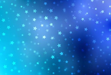 Hafif Mavili vektör arkaplanı, xmas kar taneleri, yıldızlar. Kar taneleriyle modern geometrik soyut çizim. Yeni yıl posterleri, afişler için tasarım.