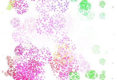 Açık Pembe, yeşil vektör yapraklı karalama arkaplanı. Parlak renkli çizimler ve karalama tarzında yapraklar. Tasarımınız için yeni şablon.