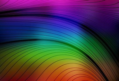 Çizgileri olan koyu renkli vektör arkaplanı. Değişken çizgileri olan renkli soyut çizimler. Posterler ve afişler için iş tasarımı.