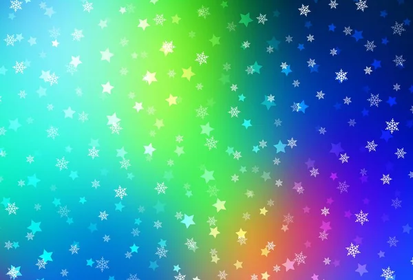 Azul Claro Diseño Vectorial Verde Con Copos Nieve Brillantes Estrellas — Vector de stock