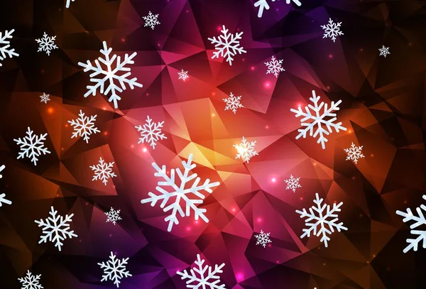 ダークピンク 色の雪の結晶 星と赤ベクトルテクスチャ 雪片と現代の幾何学的な抽象的なイラスト 新年ポスター バナーのデザイン — ストックベクタ